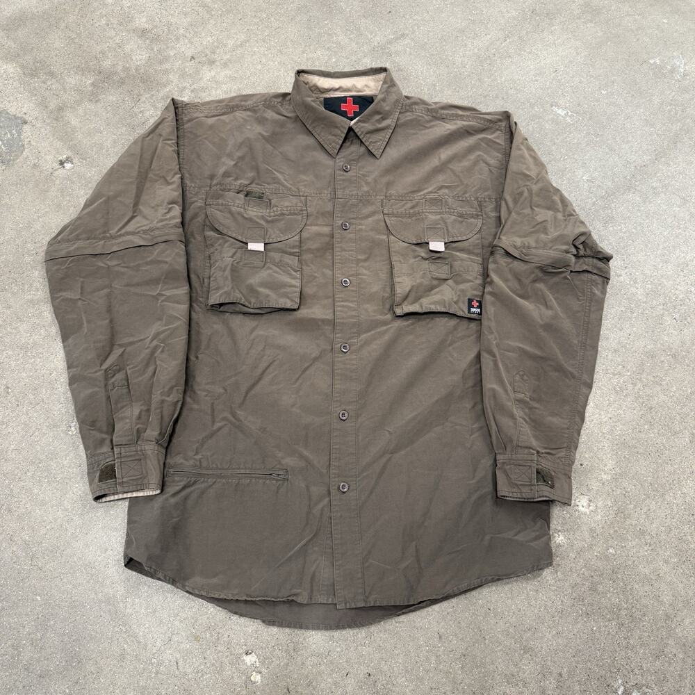 VINTAGE SUISSE SPORT COTTON NYLON UTILITY OUTDOOR SHIRT BROWN MEDIUM GORPCORE￼